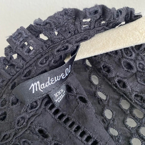 MADEWELL Black Cotton Feminine Boho Eyelet  Tie Back Blouse Size XXS/XS - Picture 6 of 8